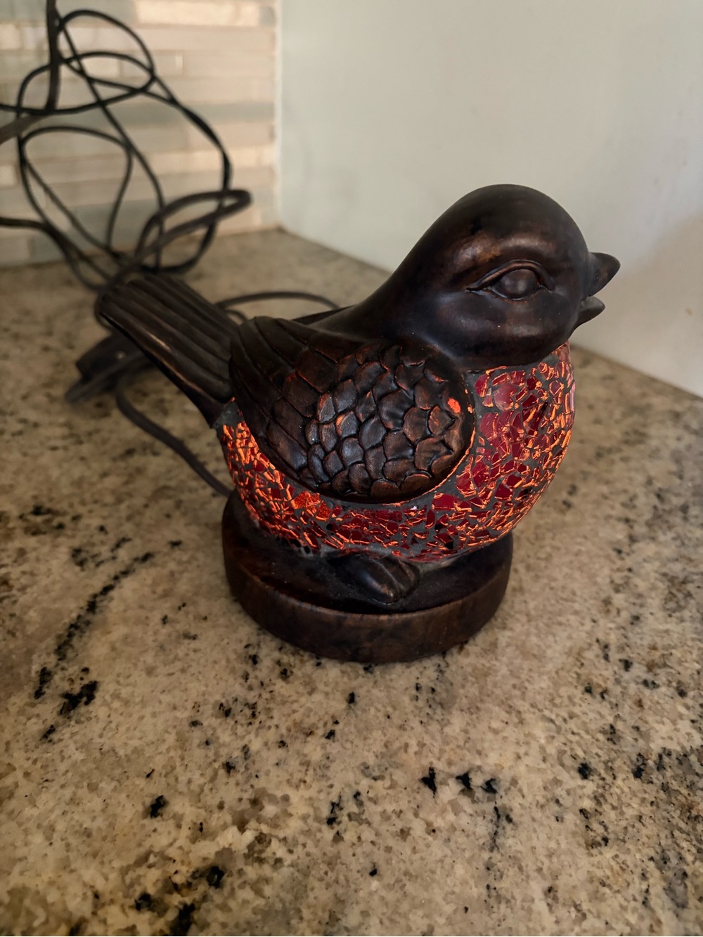 Vintage Stained Glass wood bird chick light Accent Lamp Farmhouse decor ooak